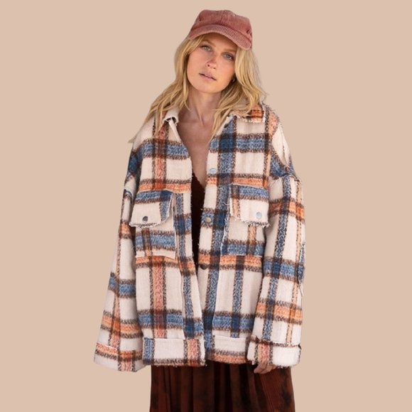 POL Plaid Bell Sleeve Oversized Shirt Jacket Ultimate in Bohemian Casual… - Picture 7 of 7